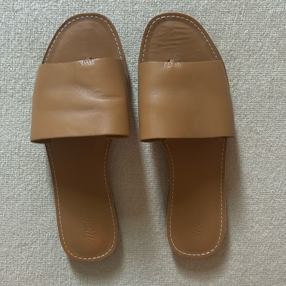 Madewell Sandals Boardwalk Post Slide Womens 10 Tan Leather Flat Slip On